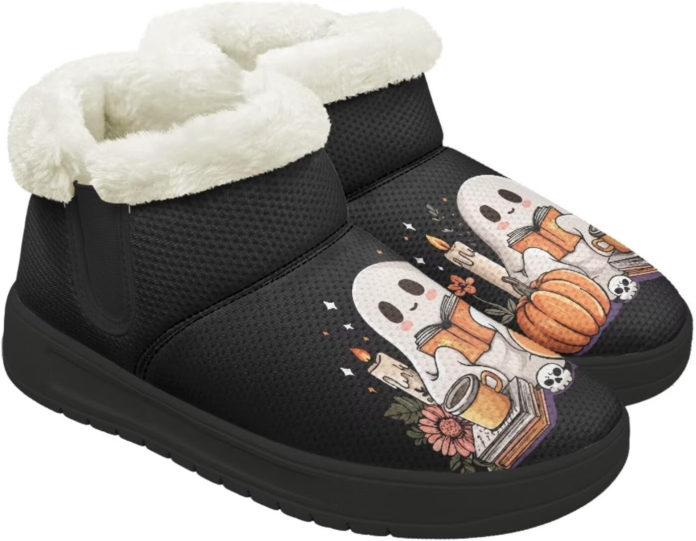 

Женские и мужские зимние ботинки Forchrinse на Хэллоуин с меховой подкладкой, модные теплые ботильоны, Halloween Ghost Pumpkin Print