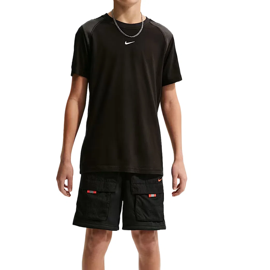Спортивные шорты из флиса с подкладкой, легкий трикотаж, детские Nike, Black/Black/Grass Green Orange
