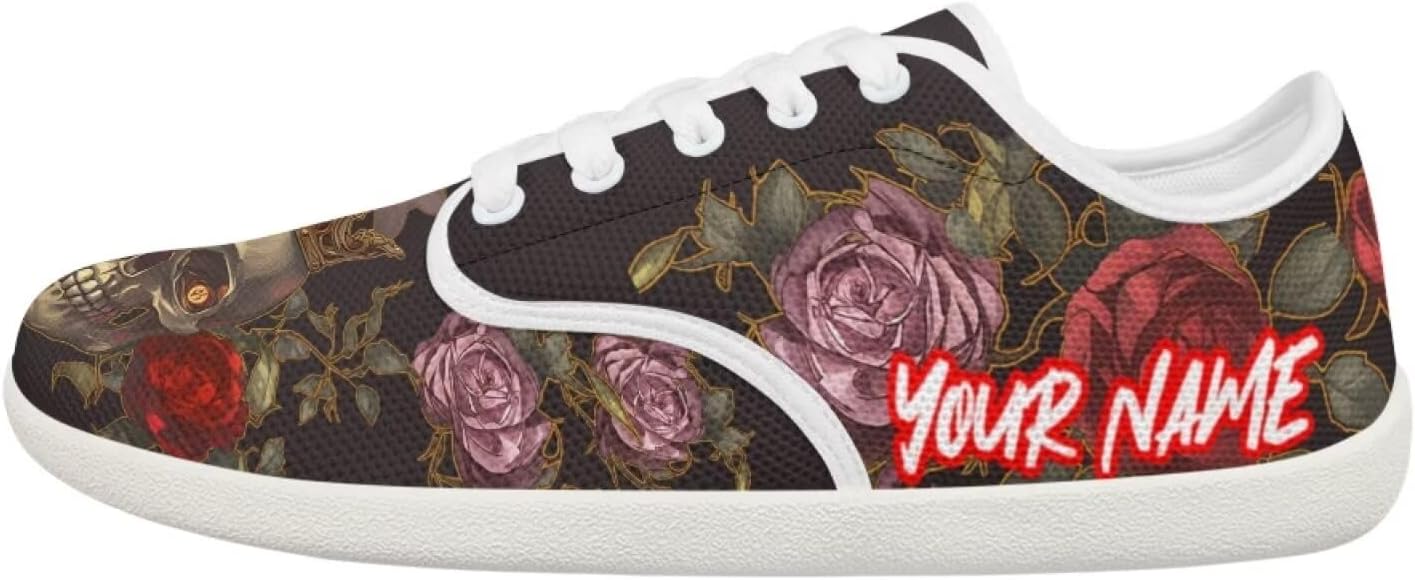 

Кроссовки для ходьбы для женщин и мужчин, с широким носком, босоножки, с нулевым перепадом высоты подошвы, минималистичные кроссовки, дышащая сетка, теннисные кроссовки Pointodoor, Skull Vintage Flower