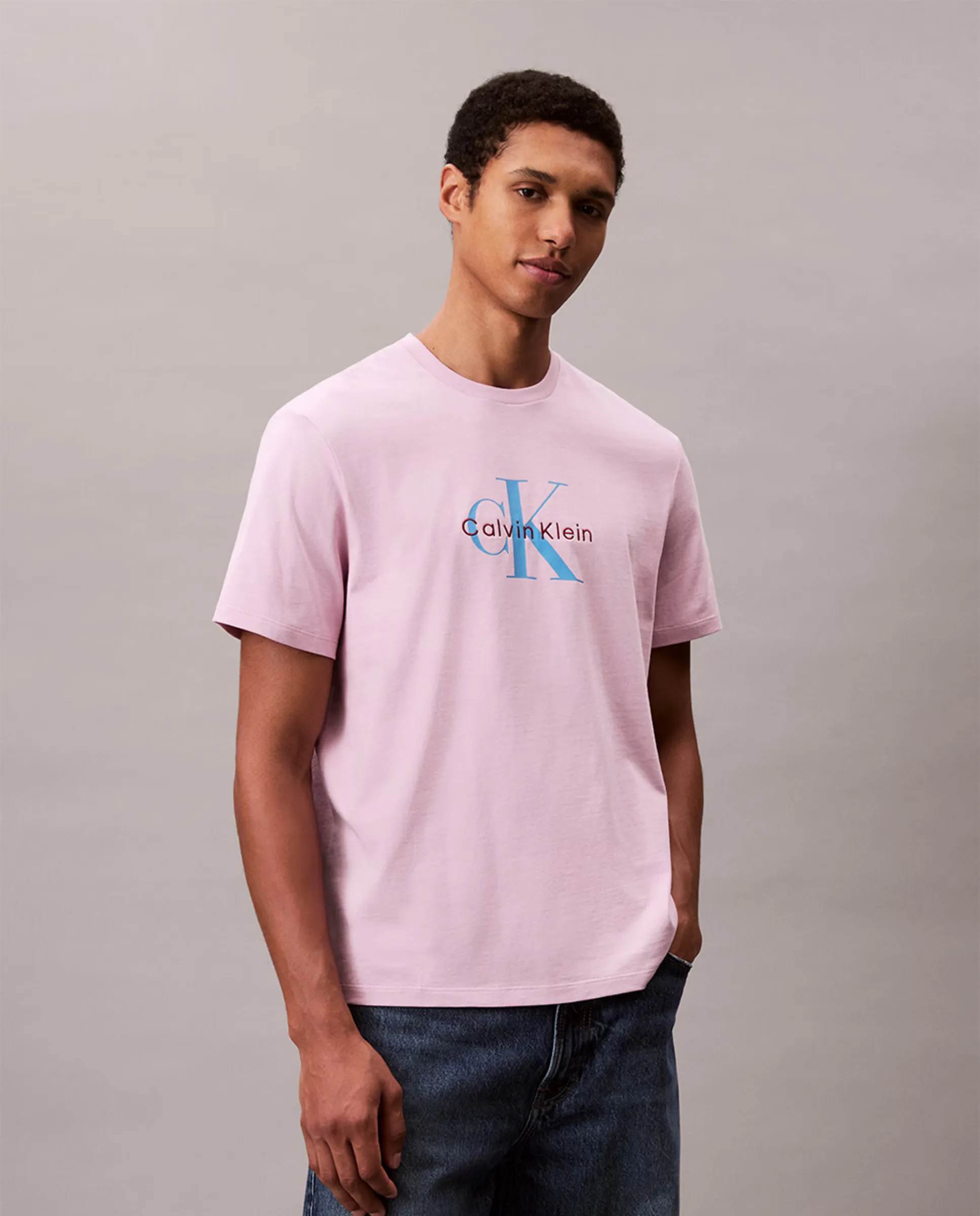 

Футболка мужская с коротким рукавом и монограммой Calvin Klein Jeans, розовый