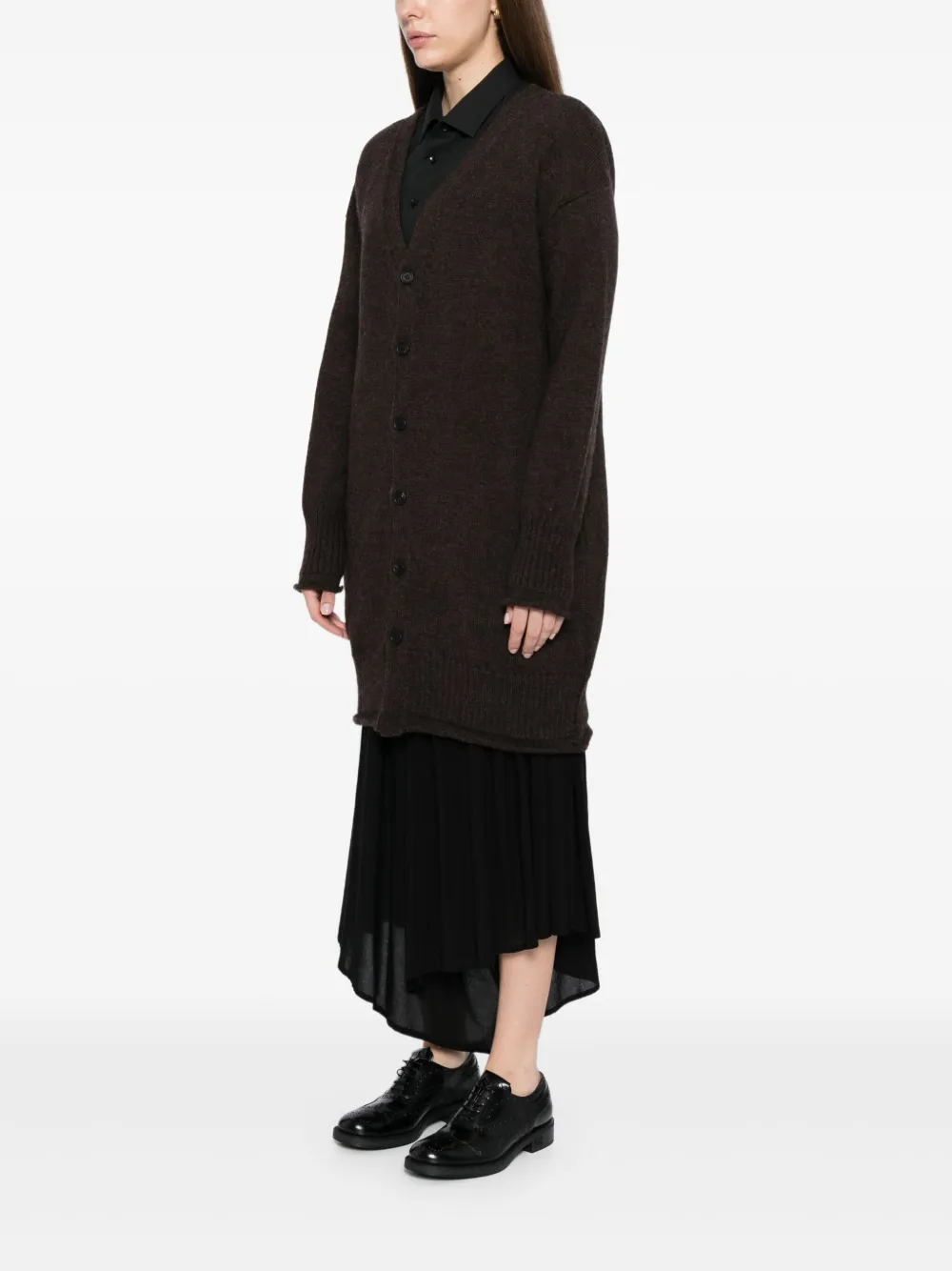 Кардиган с V-образным вырезом и логотипом Yohji Yamamoto, коричневый — фото 3