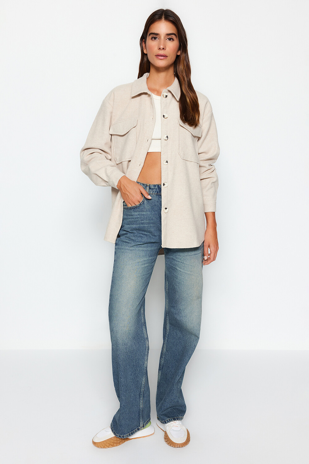 

Пальто широкого кроя Stone Oversize Trendyol, бежевый
