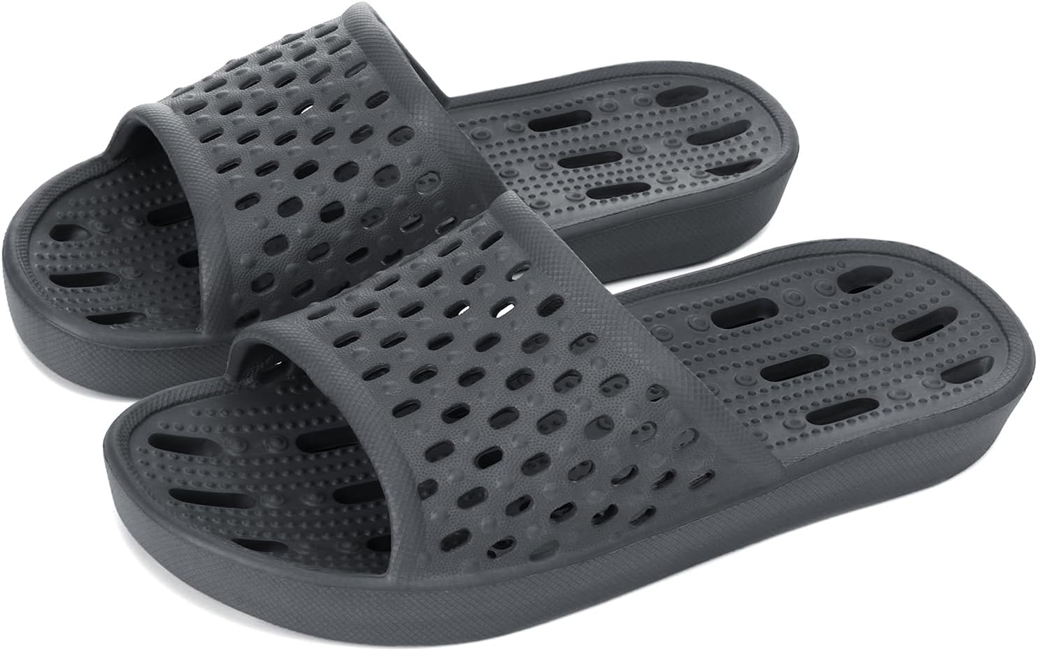 

Сланцы для душа NewDenBer для женщин и мужчин, с нескользящей поверхностью, быстросохнущие, для пляжа, бассейна и душа, с дренажными отверстиями, серый