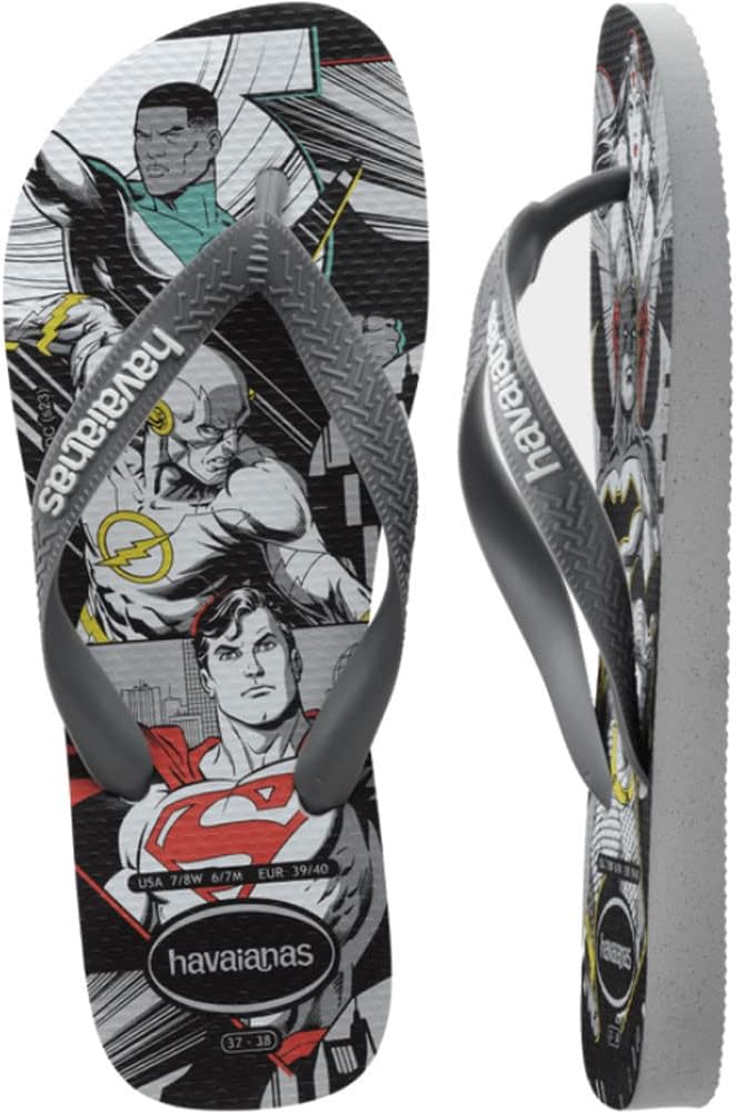 Havaianas - Топ Герои DC Удобные, прочные и легкие шлепанцы с подошвой с героями и злодеями, унисекс, взрослые, черный/серый — фото 4