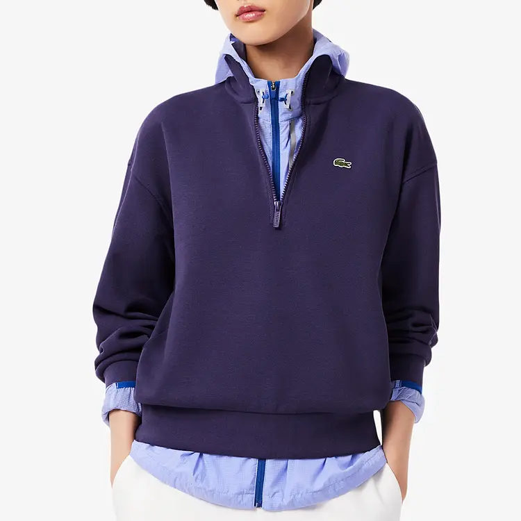 Свитшот LACOSTE с логотипом и молнией до половины, бархатно-фиолетовый — фото 4