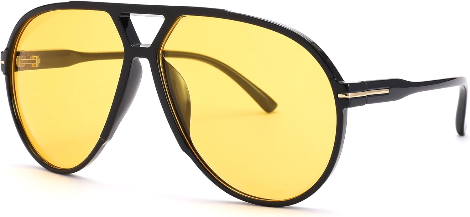 

Солнцезащитные очки-авиаторы SCVGVER большого размера для женщин и мужчин, в стиле ретро, ​​классика 70-х, винтажные, модные, не спутываются, A2 - Black Frame - Yellow