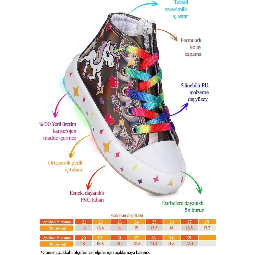 Детские спортивные кроссовки для девочек с подсветкой и молнией Pames Unicorn Kiko Kids — фото 2