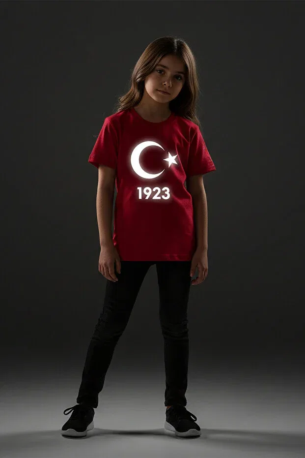 Детская футболка для девочек с принтом Moon Star Printed Reflective Cotton T-Shirt 1923 Angels Passion, Red
