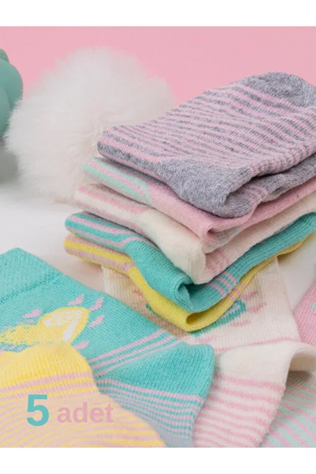 Детские носки с принтом 5 пар 5'Pair baby & kids socks heart patterned four seasons school socks Hobins Sportswear & Company, Multicolor — фото 4
