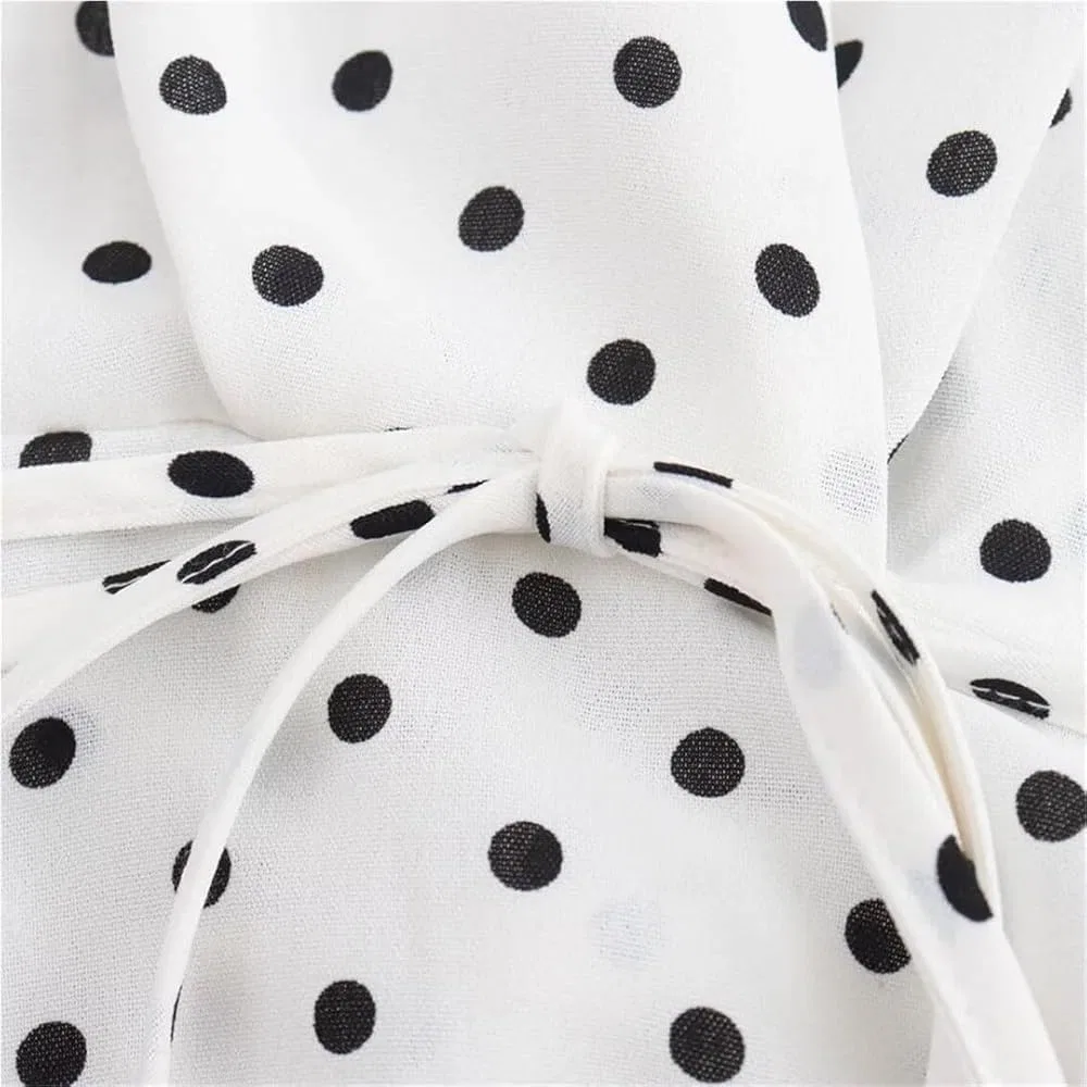 Женское платье в горошек с V-образным вырезом Sling Dress, White — фото 4