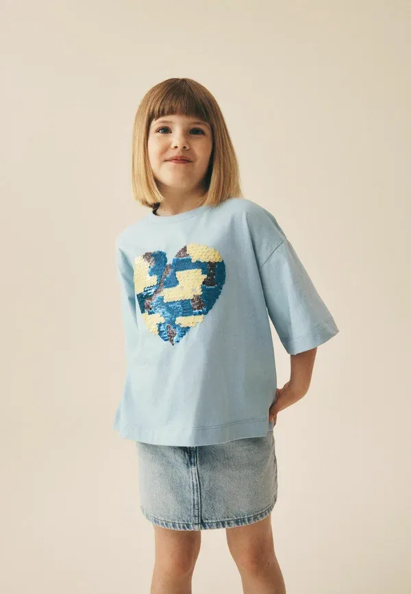Футболка с пайетками Regular fit sequin t-shirt Next light blue, светло-голубой — фото 4