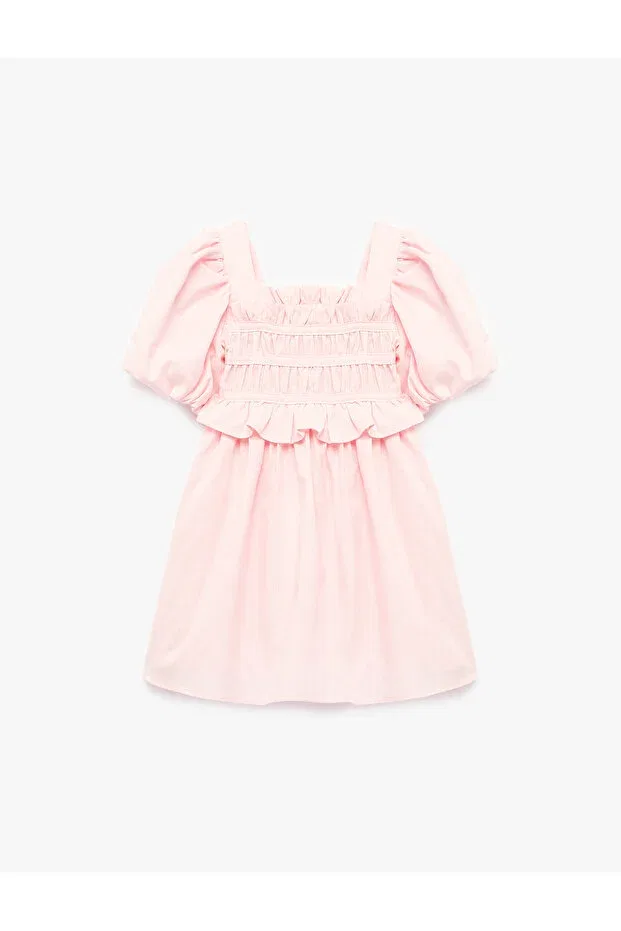Детское платье для девочек хлопковое Balloon sleeve ruffle detailed cotton dress Koton, Rose
