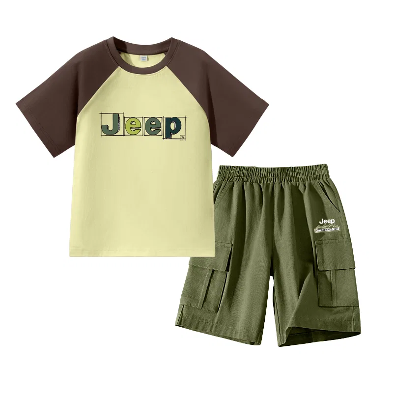 Детский спортивный костюм с принтом Jeep, Coffee/E Frame Checkered Letter-Army Green/E Xiaolan Mark K