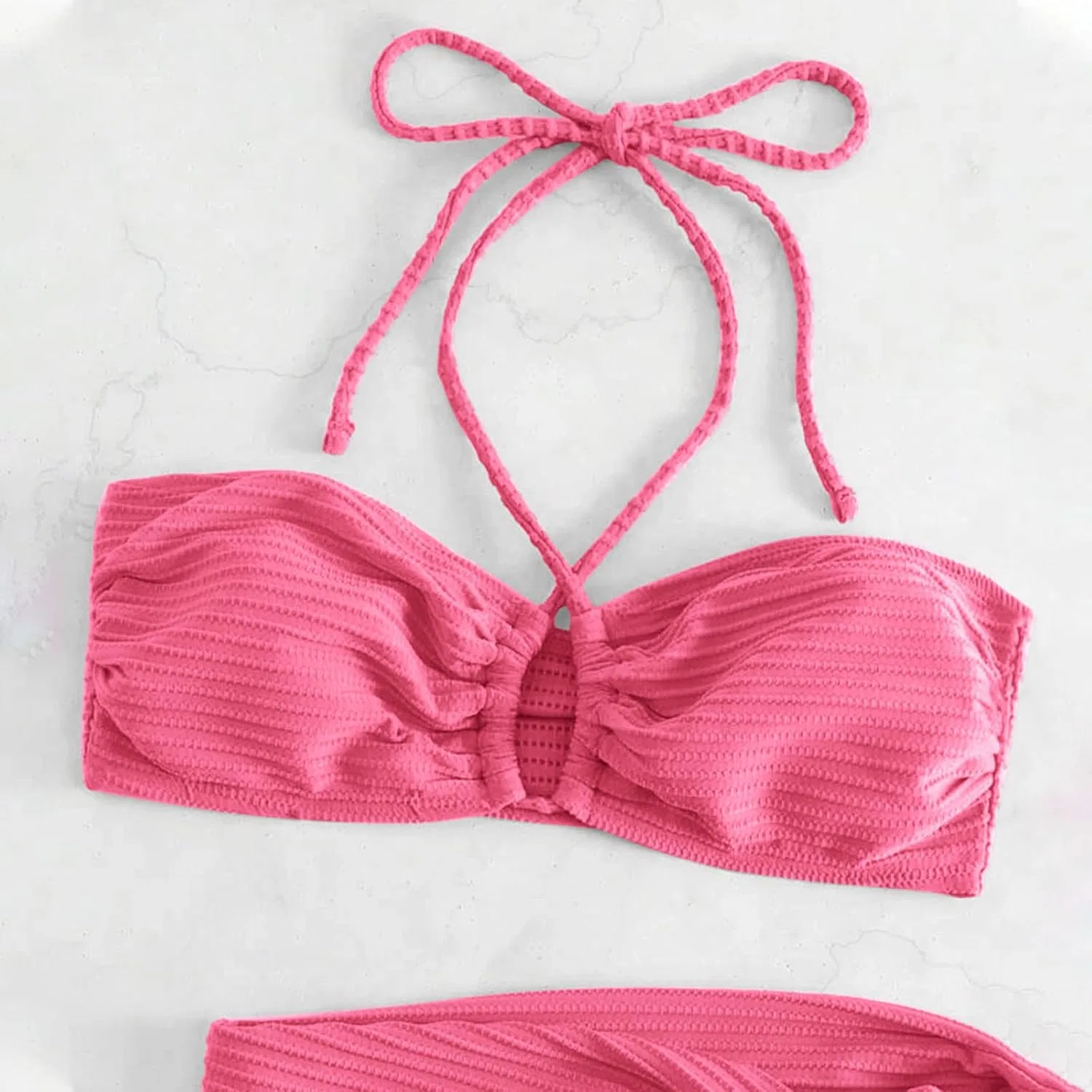 Женский бикини-сет с бисером на бретелях, Hot Pink — фото 3