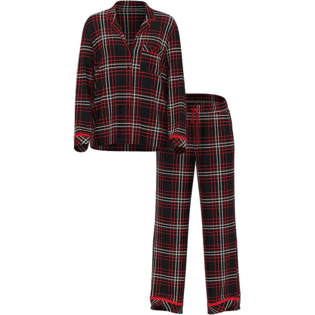 Комплект пижамы Victoria's Secret Flannel Long, черно-красный/клетка — фото 2