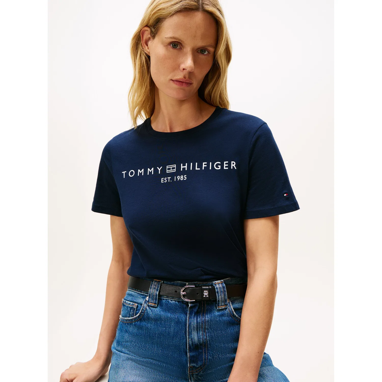 Женская хлопковая футболка с круглым вырезом Tommy Hilfiger, Dark Night Navy — фото 4