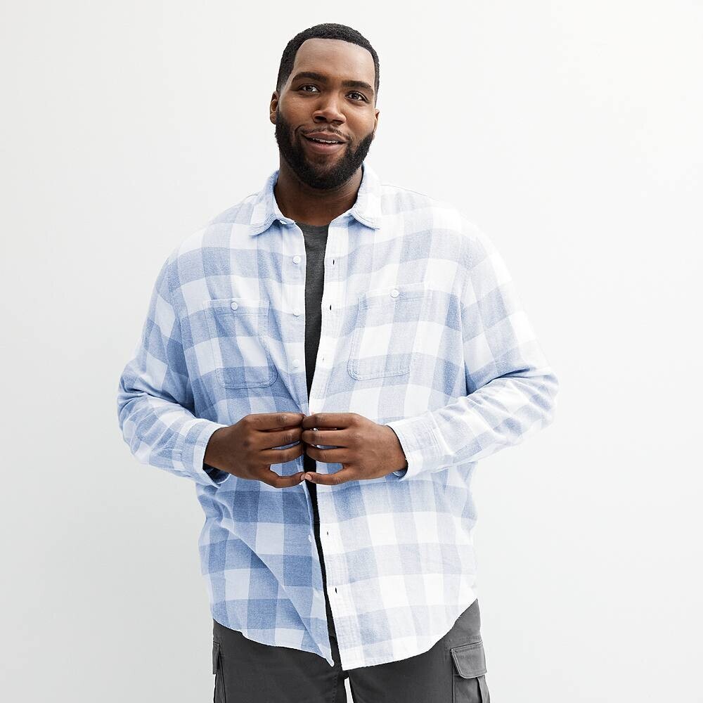 

Big & Tall Sonoma Goods For Life Фланелевая рубашка с длинными рукавами, цвет Blue Buff Check