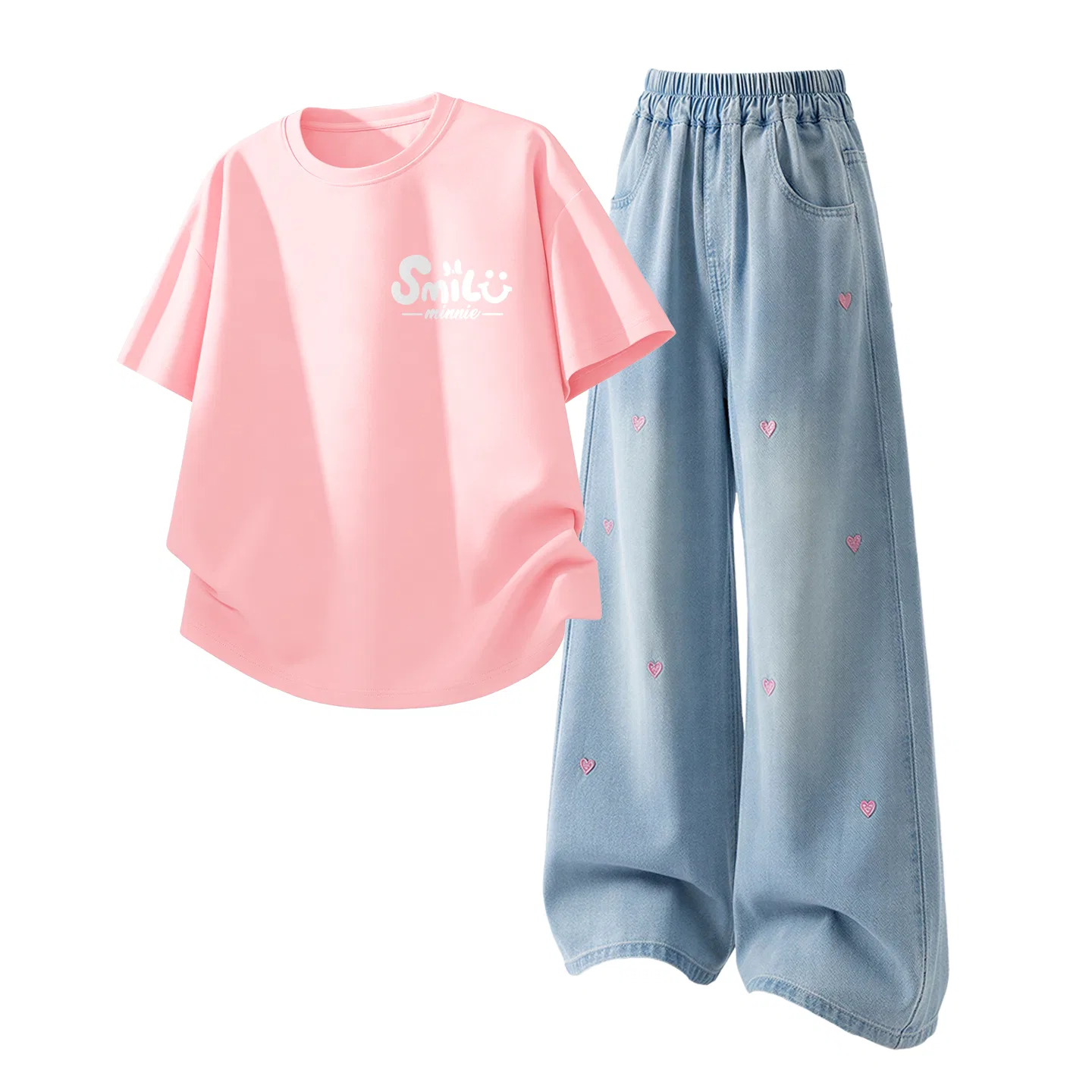 Детский спортивный костюм Casual Sportswear 2 Piece Set Disney, Di Elegant Cherry Blossom Pink+Solid Color Denim Light Blue — фото 3