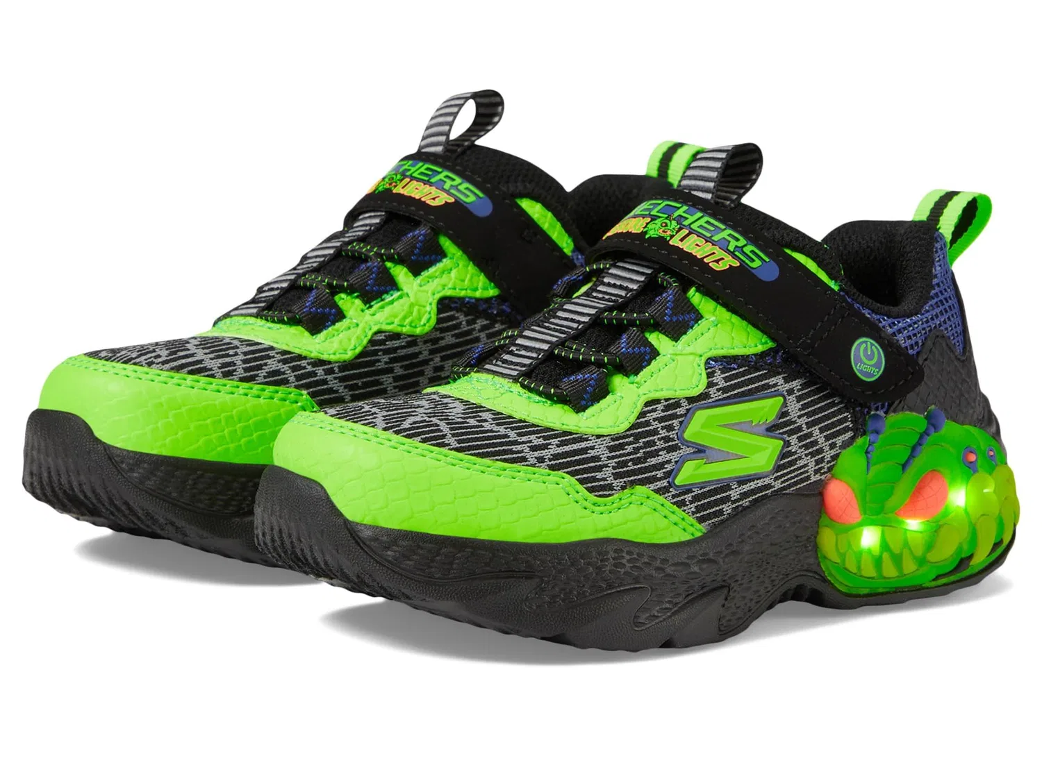 Детские кроссовки для мальчиков с подсветкой Creatura Skechers, Lime Black — фото 2