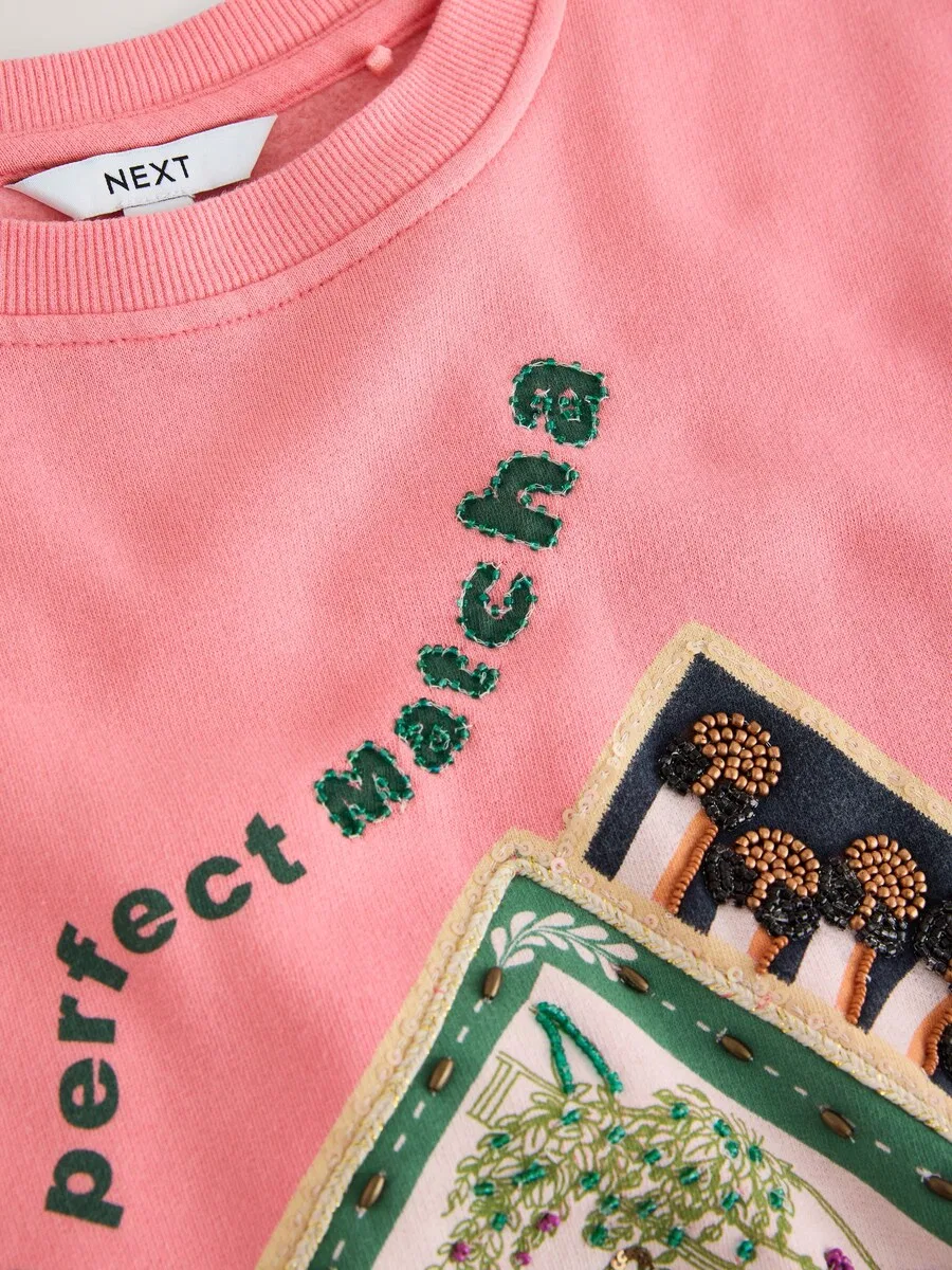 Толстовка Next 'Beaded Matcha' светло-розового цвета — фото 4