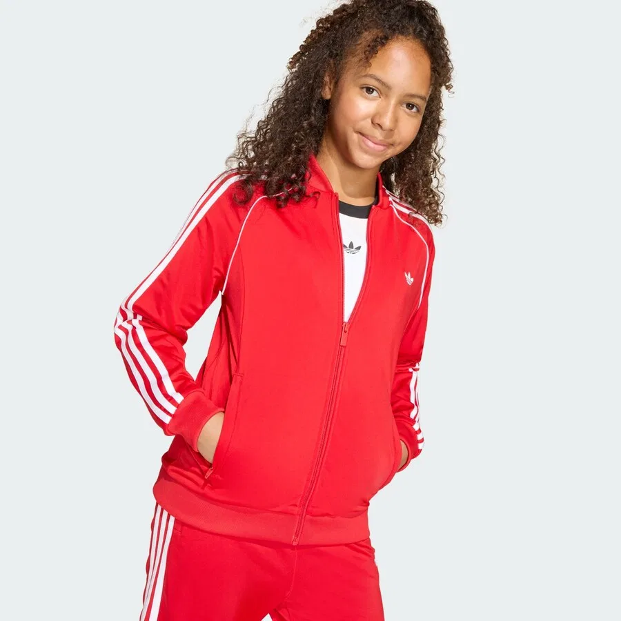 Худи на молнии ADIDAS ORIGINALS 'SST Track' ярко-красного цвета — фото 4