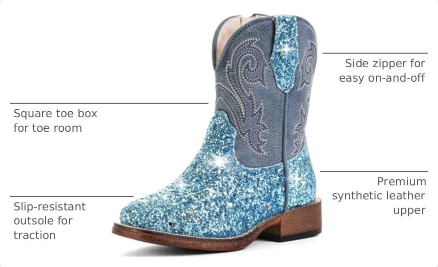 Детские сапоги для девочек с блестками Cowgirl Boots IUV KIDS, Bright Blue Glitter — фото 3