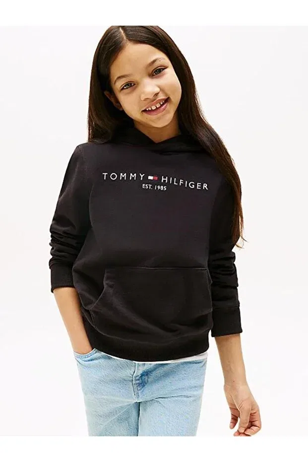 Детское худи для девочек хлопковое Tommy Hilfiger, Black — фото 3