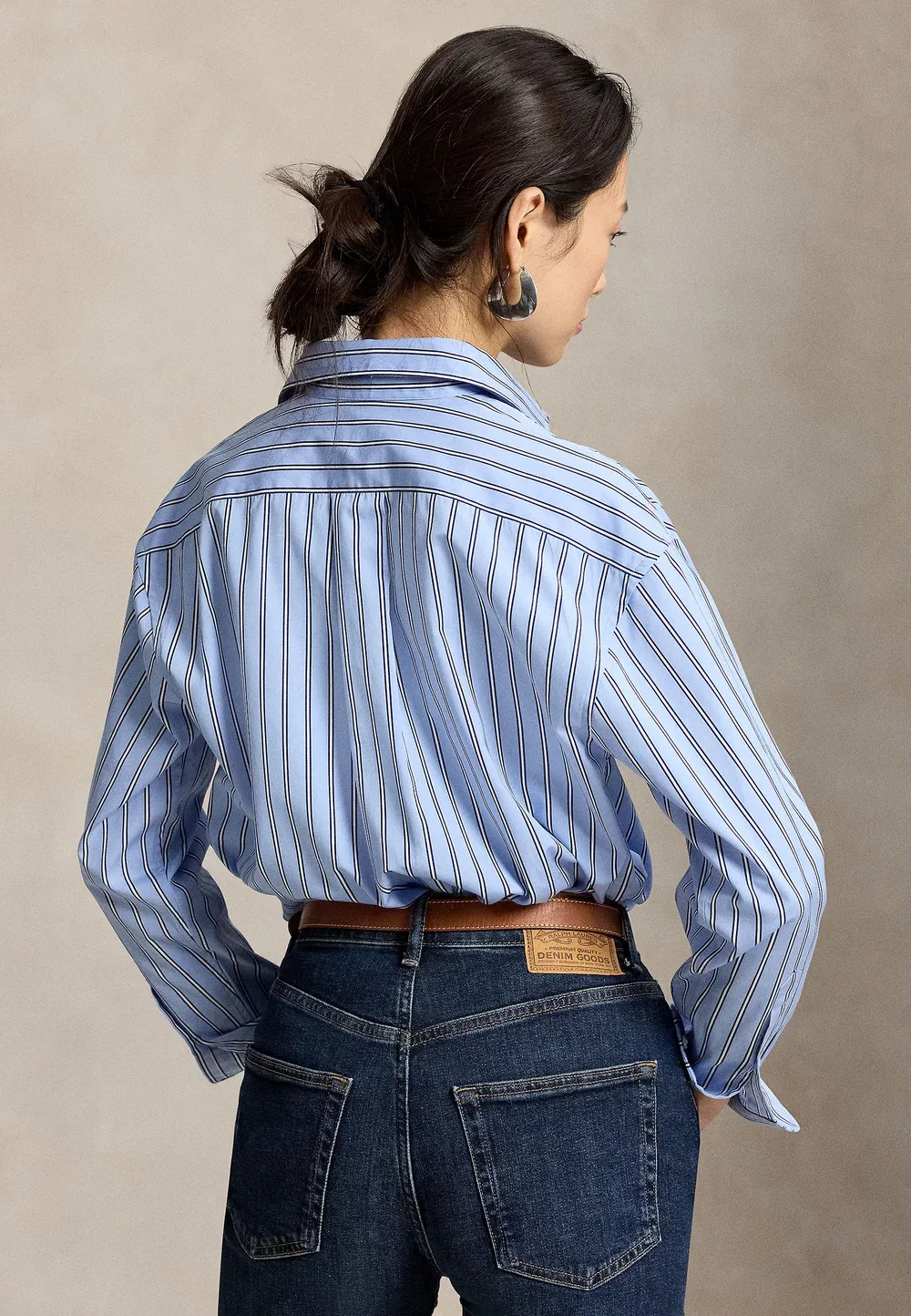 Свободная полосатая хлопковая рубашка - блузка на пуговицах Polo Ralph Lauren, Blue-White — фото 3
