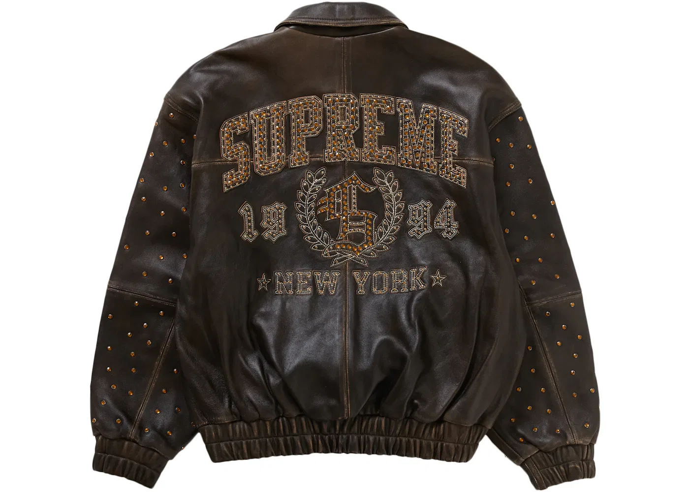 Мужская куртка из кожи с принтом Supreme Gem Studded Leather Jacket Brown