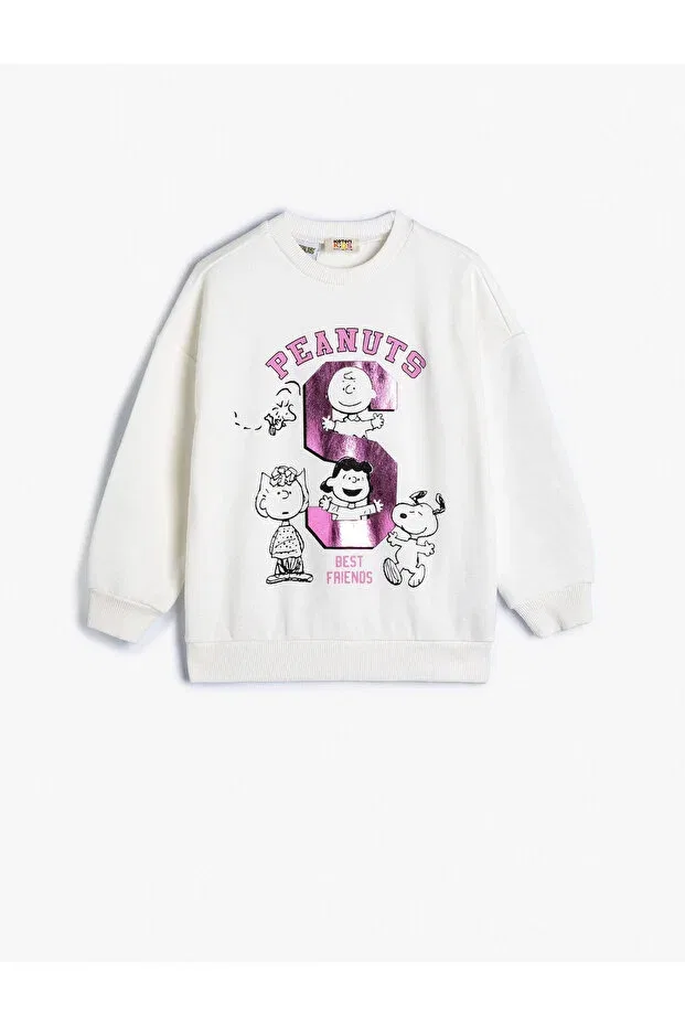 Детское худи для девочек с принтом Snoopy Sweatshirt Licensed Long Sleeve Crew Neck With Ribbon Koton, White