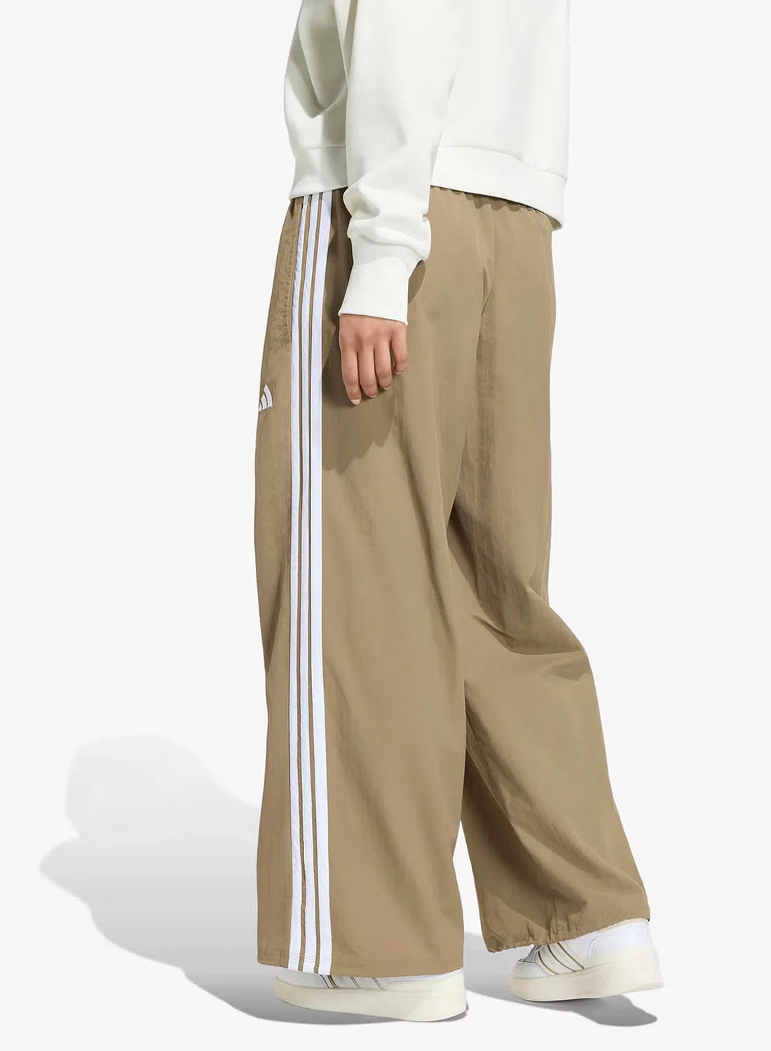 Брюки спортивные свободного кроя с кулисками 3-Strpes iconic woven Adidas, хаки — фото 2
