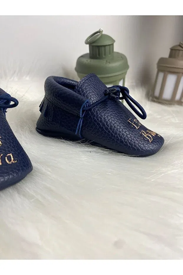 Детские мокасины для девочек с принтом Betülün Diktikleri, Navy Blue — фото 4