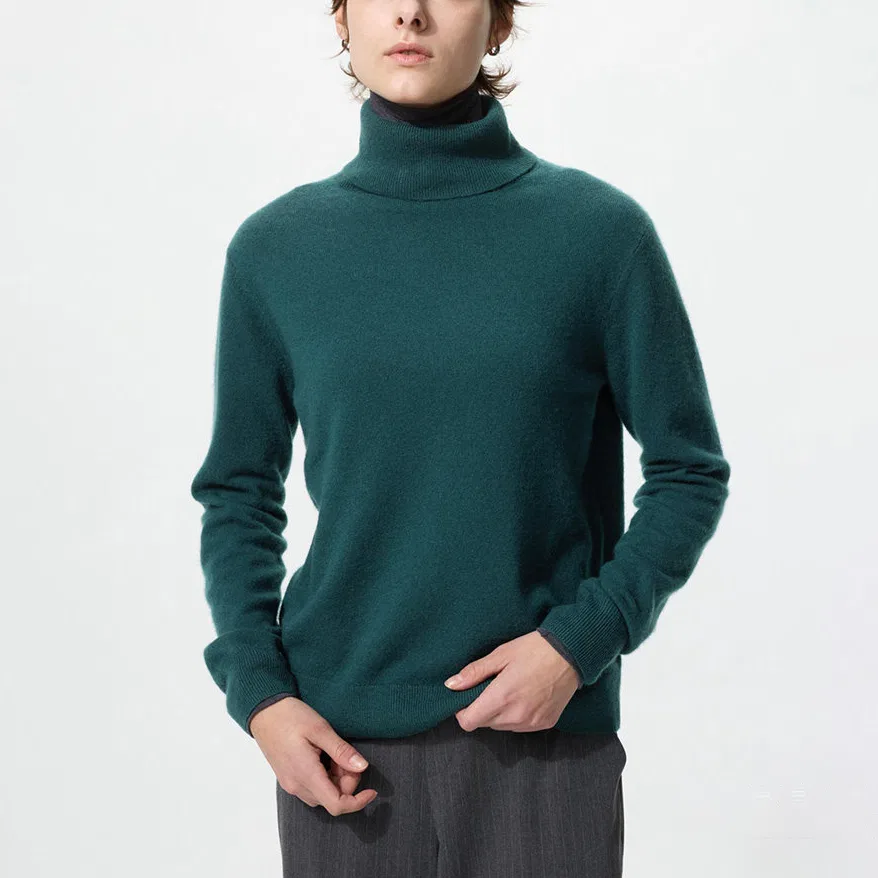 Женский кашемировый свитер с высоким воротником Dark Green UNIQLO, Темно-зеленый — фото 3