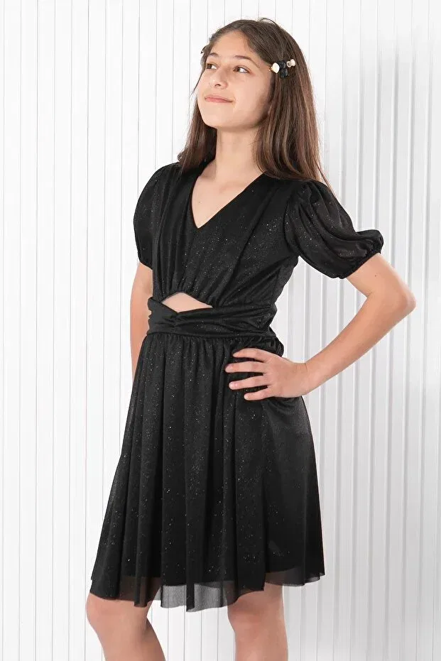 Детское платье для девочек с длинным рукавом дымчатое Denimini, Black — фото 3