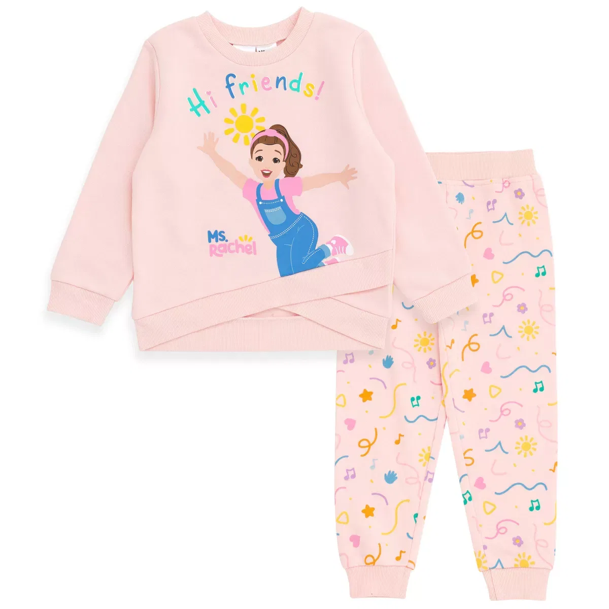 Детский комплект из свитшота и джоггеров с принтом Ms. Rachel Animals, Ms. Rachel, Baby Pink