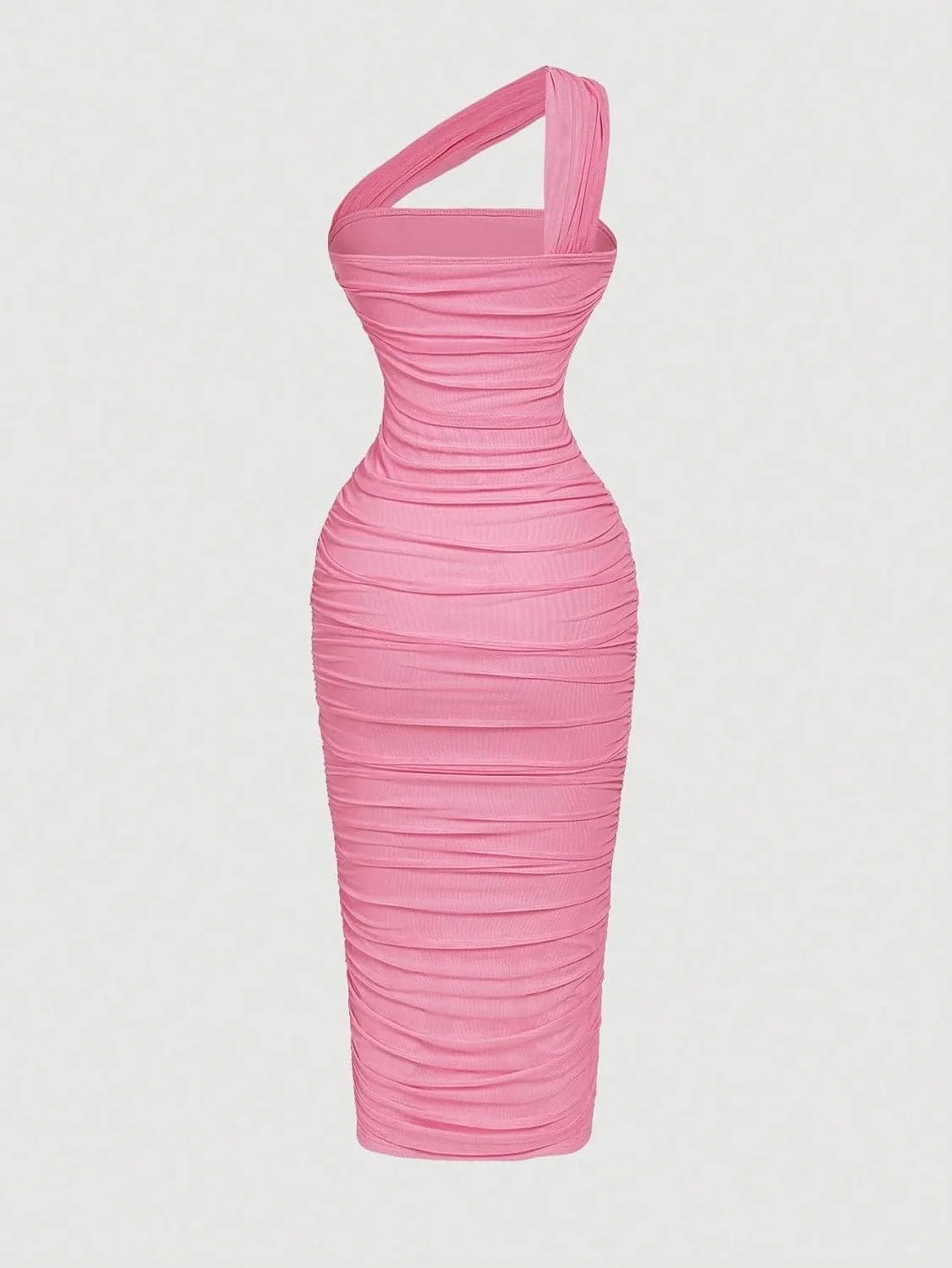 Женское элегантное коктейльное платье bodycon с асимметричным вырезом, Pink — фото 3