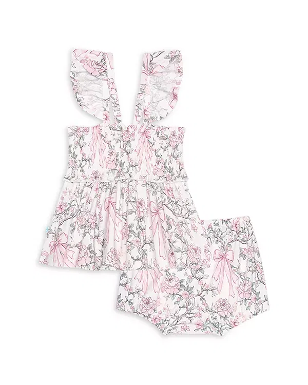 Детское платье для девочек без рукавов Irene Smocked Babydoll & Bloomers Posh Peanut, розовый — фото 4