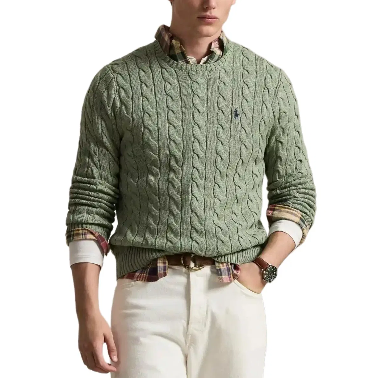 Свитер с полузастежкой-молнией, Cable Knit, Polo Ralph Lauren, Fern Green Heather — фото 4