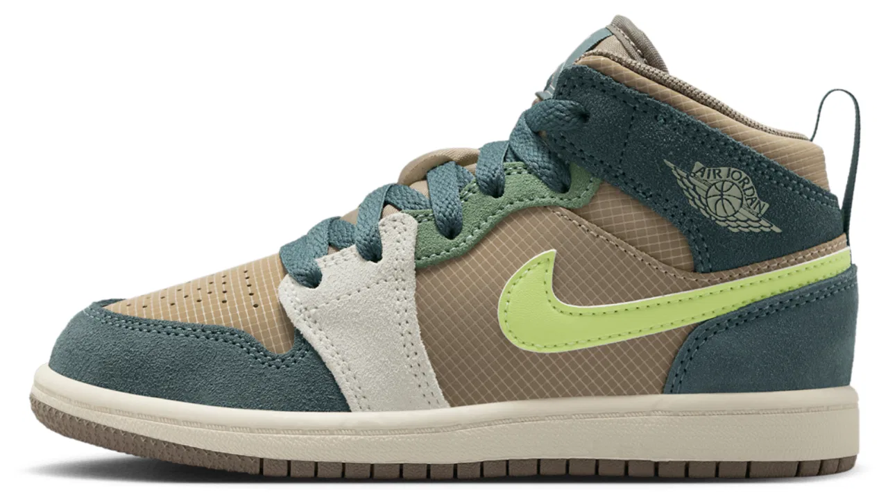 Кроссовки для мальчиков Jordan 1 Mid SE Uni, цвет Khaki/Light Lemon Twist/Hasta — фото 2