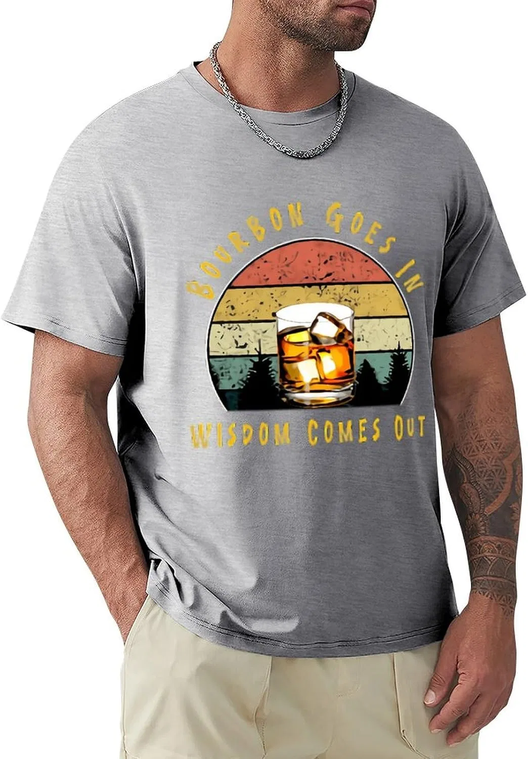 Мужская футболка с принтом Bourbon Goes in Wisdom Comes Out, Gray