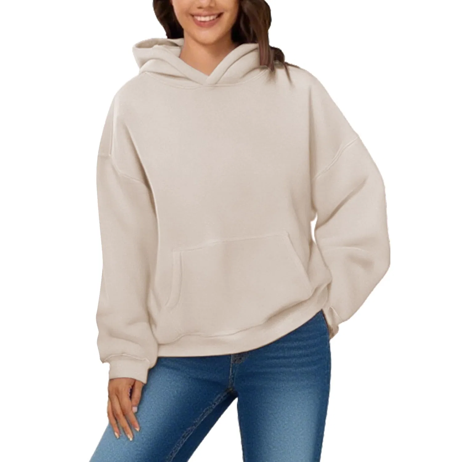 Мужской худи свободного кроя с большим карманом, Beige — фото 3