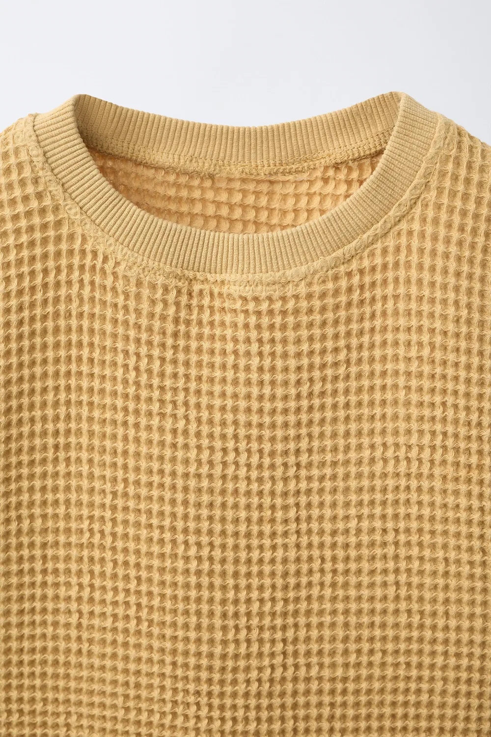 Однотонная футболка из вафельной вязки ZARA, Mustard — фото 3