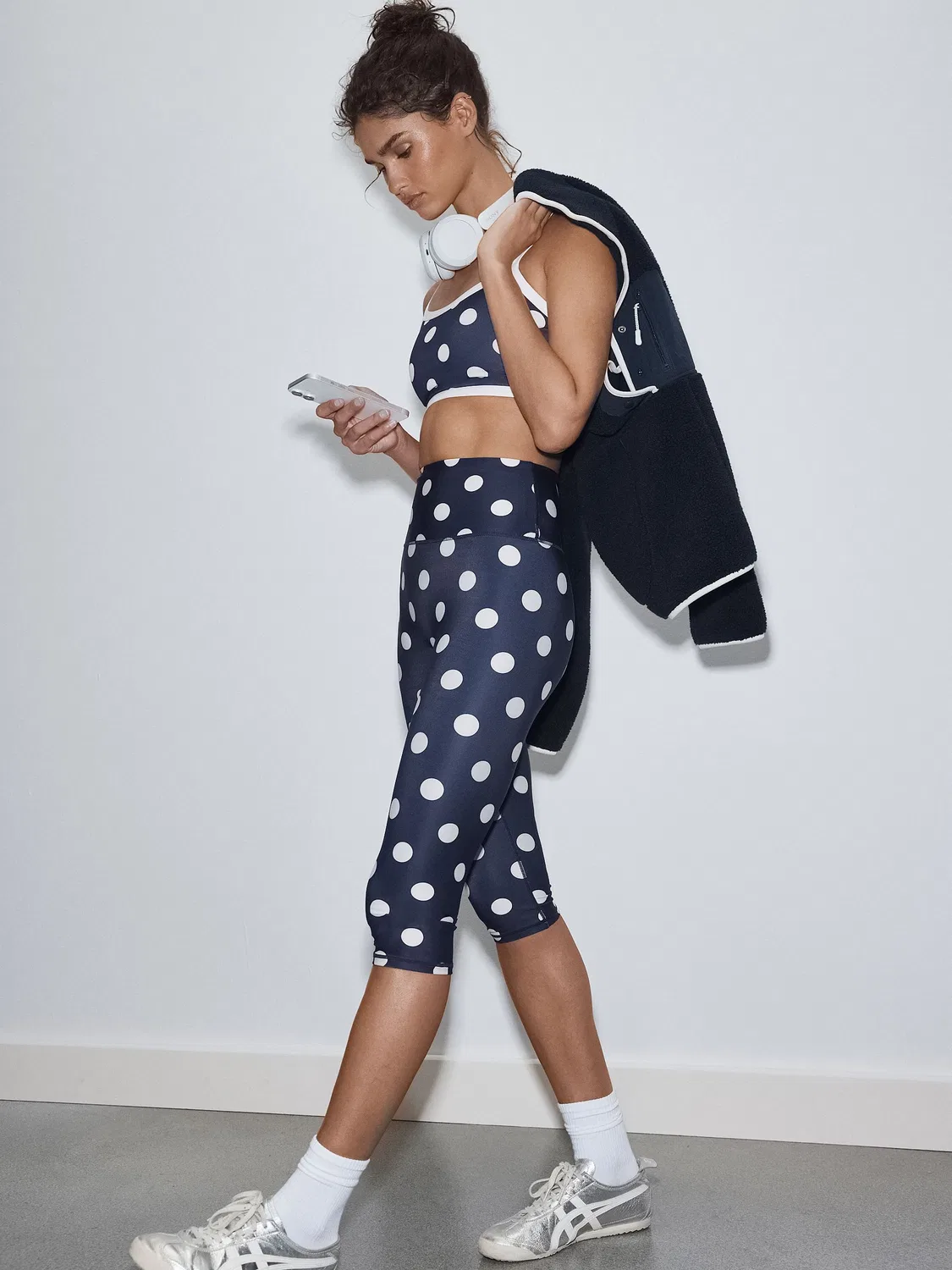 Леггинсы капри с принтом горох, Active Balance Sports Next, Navy Polka Dot