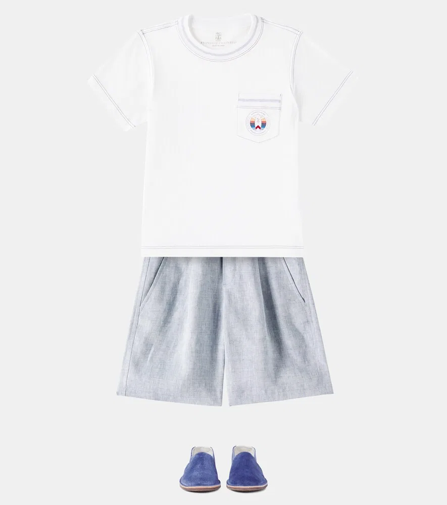Замшевые туфли без шнурков Brunello Cucinelli Kids, синий — фото 2