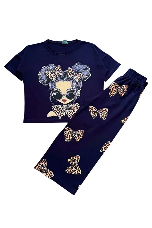 Детский комплект для девочек с принтом Leopard Fil Kids, Navy Blue — фото 2