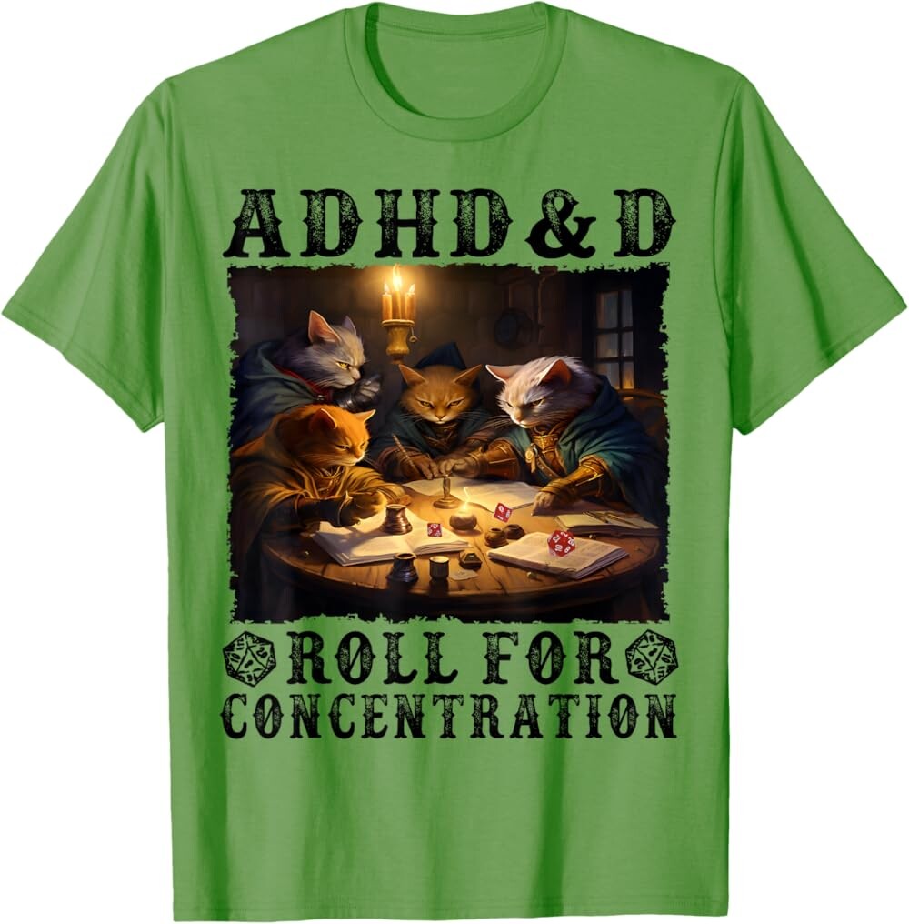 

Мужская футболка Funny Tees Gamer RPG Apparel Cats RPG Gamer Roll For Concentration, зеленый