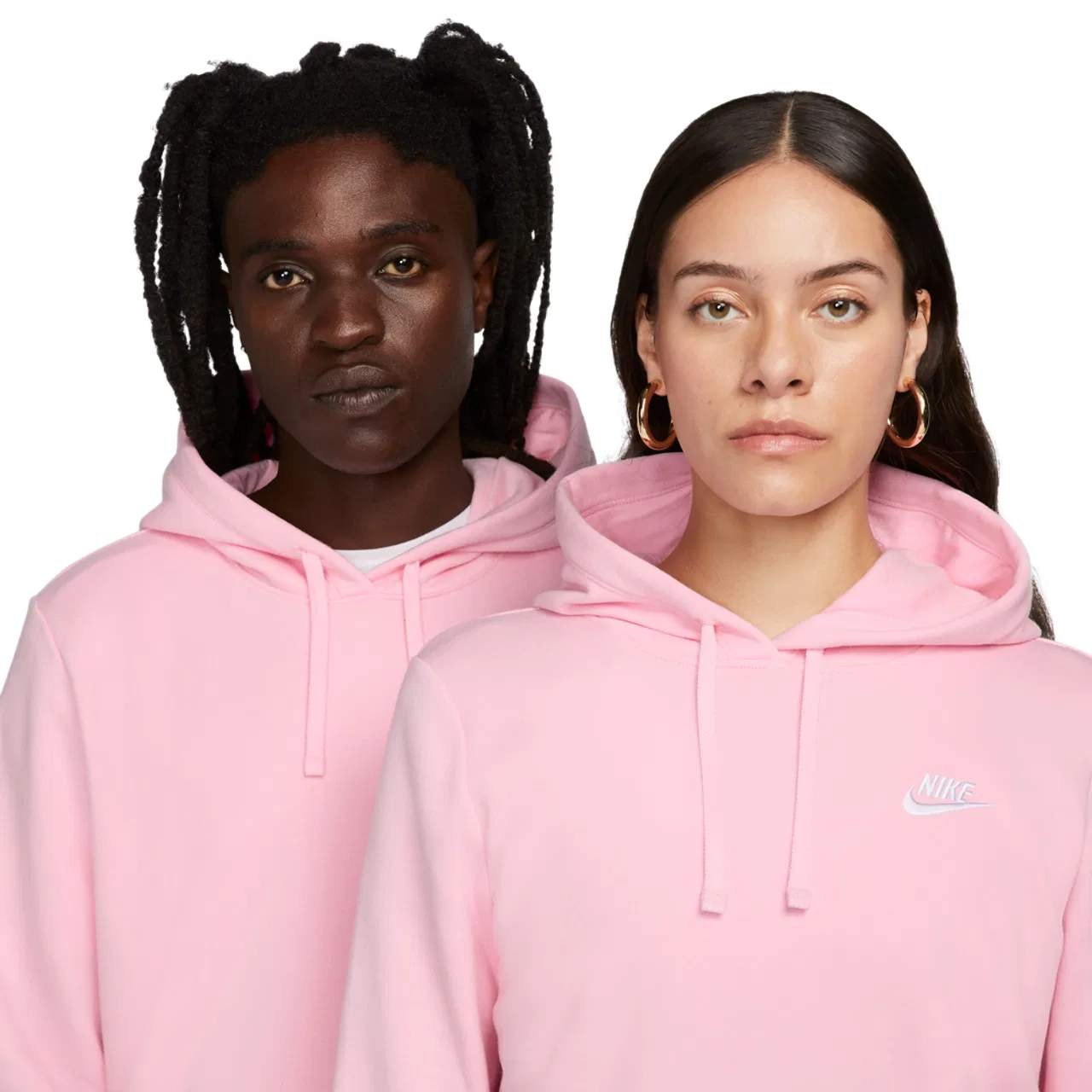 Женское худи Club Fleece PO Nike, цвет White/Med Soft Pink — фото 3