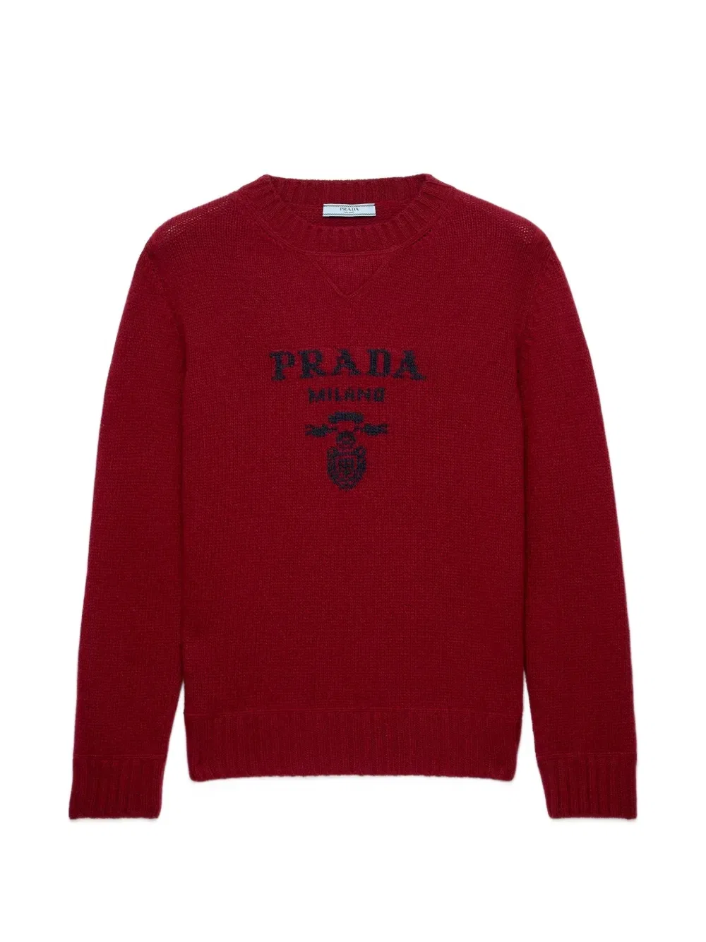 Кашемировый и шерстяной свитер с круглым вырезом и логотипом Prada, красный