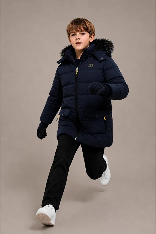 Детское пальто для девочек с капюшоном Regos, Navy Blue — фото 3