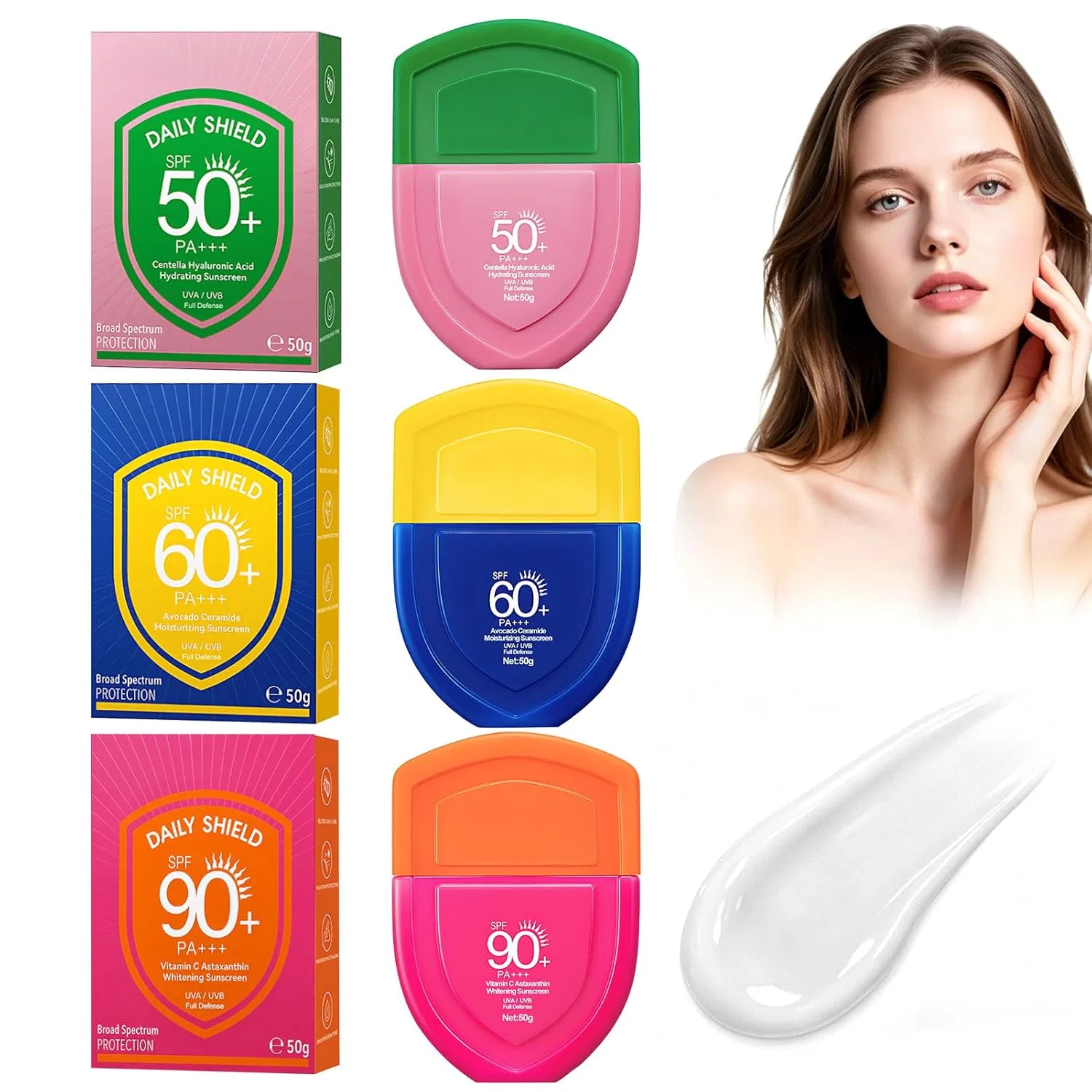 Солнцезащитный крем для лица SPF 50/60/90, Allony, набор 3 шт по 50 г
